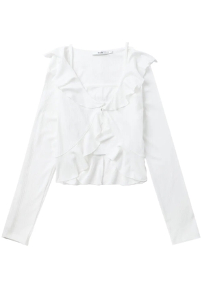 b+ab ruffled top and cardigan set - White