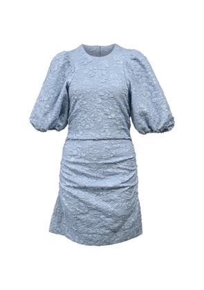 GANNI cloqué puff-sleeve mini dress - Blue