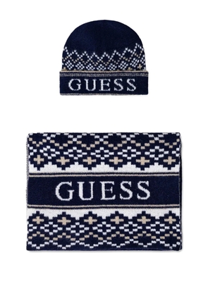 GUESS USA patterned scarf and beanie hat set - Blue
