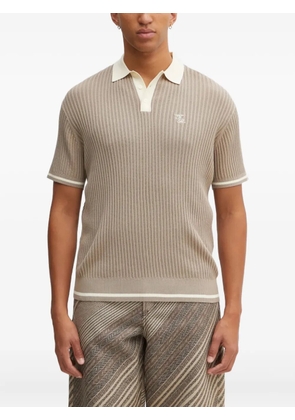 Filling Pieces ribbed embroidered-detail polo shirt - Neutrals