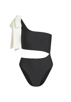 Karl Lagerfeld bow-detail one-shoulder cheeky swimsuit - Black