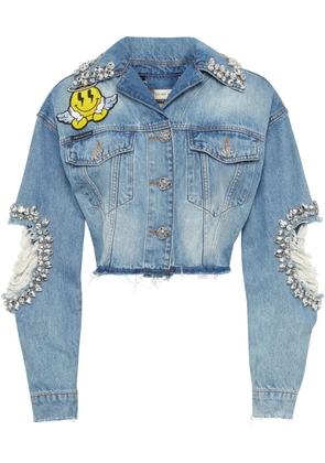 Philipp Plein denim cropped Smile jacket - Blue