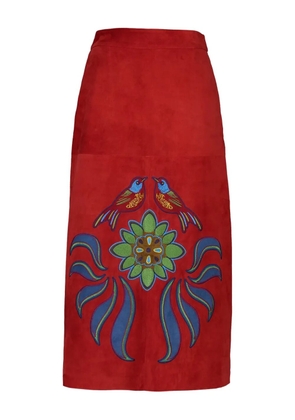 PAULA Corvus bird-embroidered suede skirt