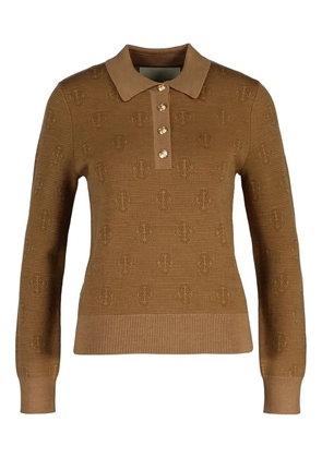 Gant monogram-pattern knitted polo shirt - Brown
