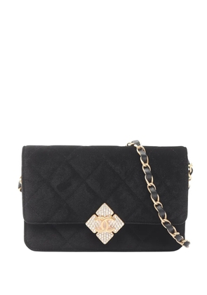 CHANEL Pre-Owned 2021-2026 Quilted Velvet Strass Diamond Lock Wallet on Chain crossbody bag - Black