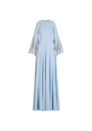 Oscar de la Renta floral-embroidered maxi dress - Blue