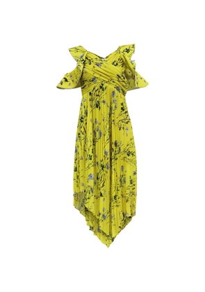 Self-Portrait pleated floral-print midi dress - Yellow