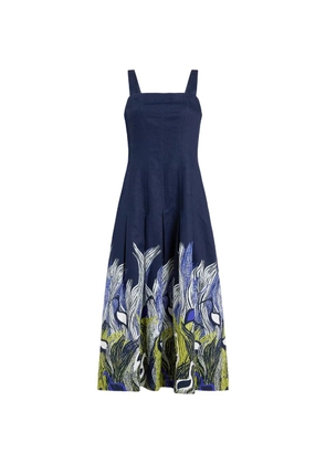Marie Oliver Dixon square-neck printed midi dress - Blue