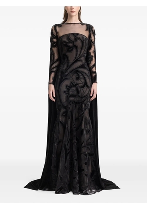 Gemy Maalouf floral-embroidery cape dress - Black