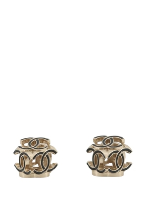 CHANEL Pre-Owned 2022 Gold Plated Enamel CC Cube Bullet Back Earrings costume earrings - Black