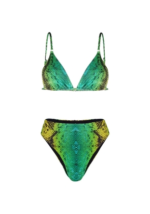 Noire Swimwear high-waist snake-print bikini set - Green