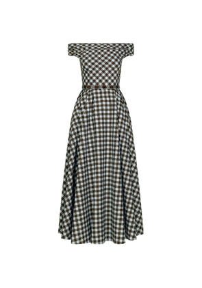 Oscar de la Renta gingham-pattern off-shoulder dress - Brown