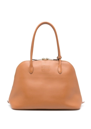 Miu Miu embossed-logo tote bag - Brown