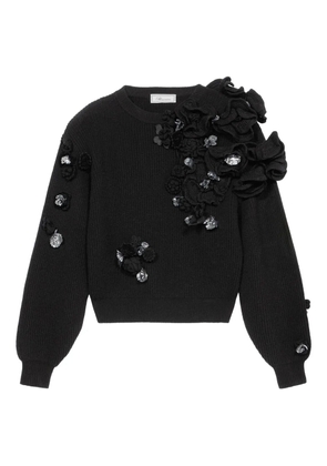 Blumarine flower-embellished ribbed sweater - Black