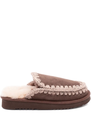 Mou crochet-detail sheepskin slippers - Brown