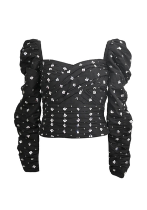 Self-Portrait ruched puff-sleeve top - Black