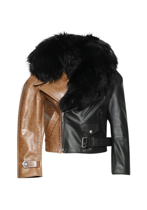 Marni fur collar croc effect jacket - Brown