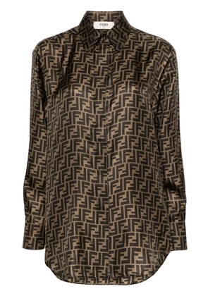 FENDI FF-logo print silk shirt - Brown