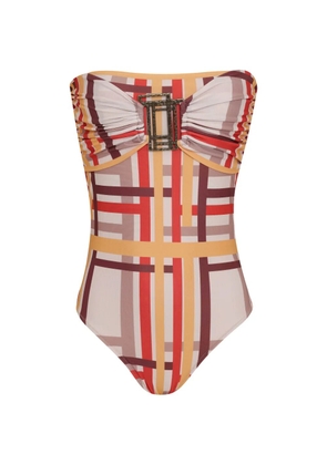 Amir Slama check-pattern strapless swimsuit - Neutrals
