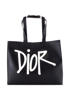 Christian Dior Pre-Owned Dior x Shawn Stussy D-Dior Leather with Applique Large tote bag - Black