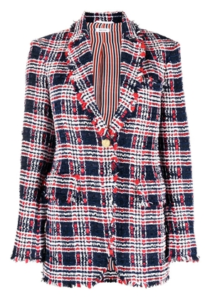 Thom Browne frayed single-breasted tweed blazer - Blue