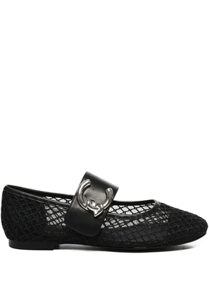 Coccinelle C-Me leather-buckle mesh ballet flats - Black