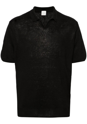 120% Lino fine-knit linen polo shirt - Black