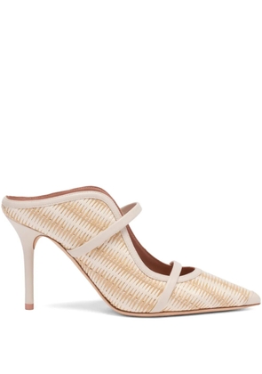 Malone Souliers Maureen striped raffia 85mm mules - Neutrals