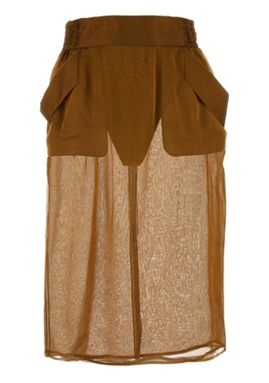 Saint Laurent elasticated-waistband silk pencil skirt - Brown