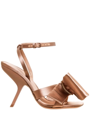 Ferragamo 105mm asymmetric-bow satin sandals - Neutrals