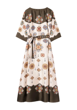 La DoubleJ placed floral print silk dress - White