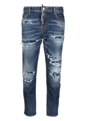 DSQUARED2 distressed logo-patch cropped jeans - Blue