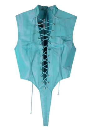 LaQuan Smith sleeveless lace-up bodysuit - Blue
