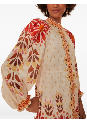 FARM Rio Ainika floral-print button-front dress - White