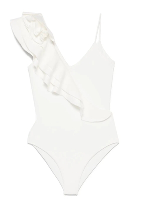 Maygel Coronel ruffled asymmetric swimsuit - White