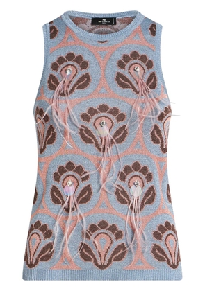 ETRO feather-embellished jacquard top - Blue