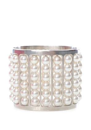 CHANEL Pre-Owned 2015 Silver Plated Wide Pearl Cuff Bracelet costume bracelet - White