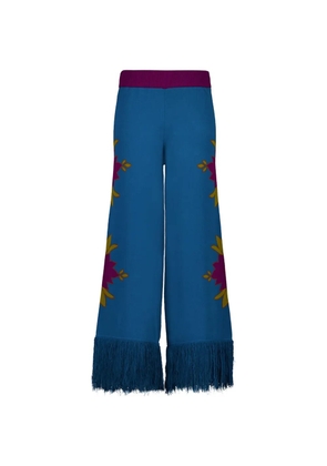 PAULA jacquard-pattern fringed palazzo pants - Blue