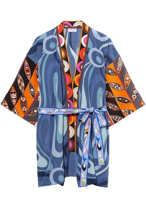PUCCI graphic-print silk robe minidress - Blue