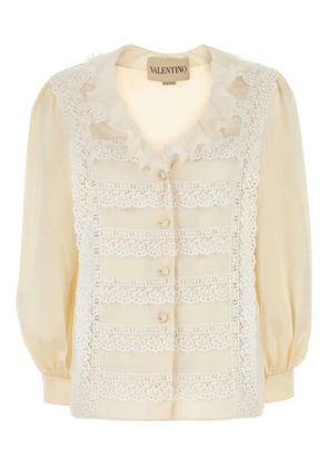 Valentino Garavani ruffled lace silk shirt - Neutrals