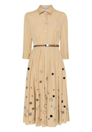 Prada mirror embellished belted midi dress - Neutrals