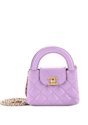CHANEL Pre-Owned Kelly Top Handle Shopping Bag Quilted Shiny Aged Calfskin Nano crossbody bag - Purple