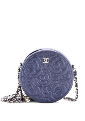 CHANEL Pre-Owned Round Clutch with Chain Camellia Goatskin Mini crossbody bag - Blue