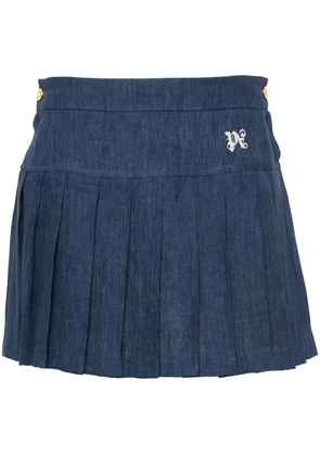 Palm Angels logo-embroidered pleated skirt - Blue