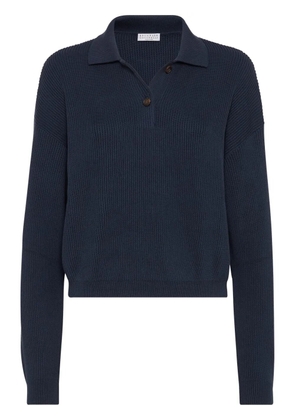 Brunello Cucinelli ribbed-knit cotton polo shirt - Blue