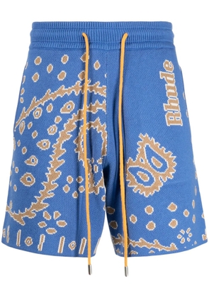 RHUDE bandana-intarsia 'Light Blue/Tan/Creme' knitted shorts
