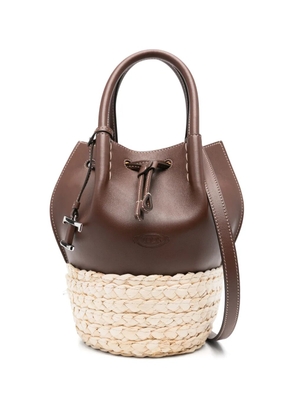 Tod's mini straw leather bucket bag - Brown