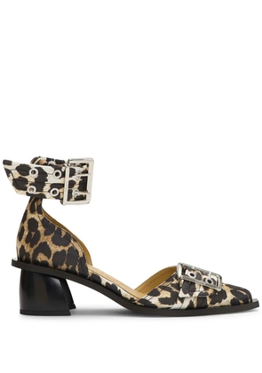 GANNI leopard-print buckled pumps - Brown