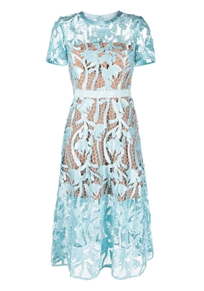 Self-Portrait guipure-lace flared midi dress - Blue