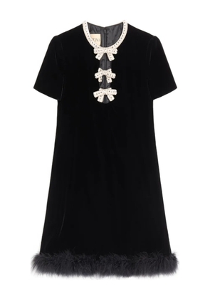 Valentino Garavani embroidered-bows feather mini dress - Black